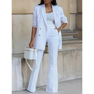 ElegantSpecialPureColorWomen'sTemperamentCommutingSuitJacketandPantsSetTwo-pieceSetwomeninsuitsBlazerTrouserChicSolidWovenPocket