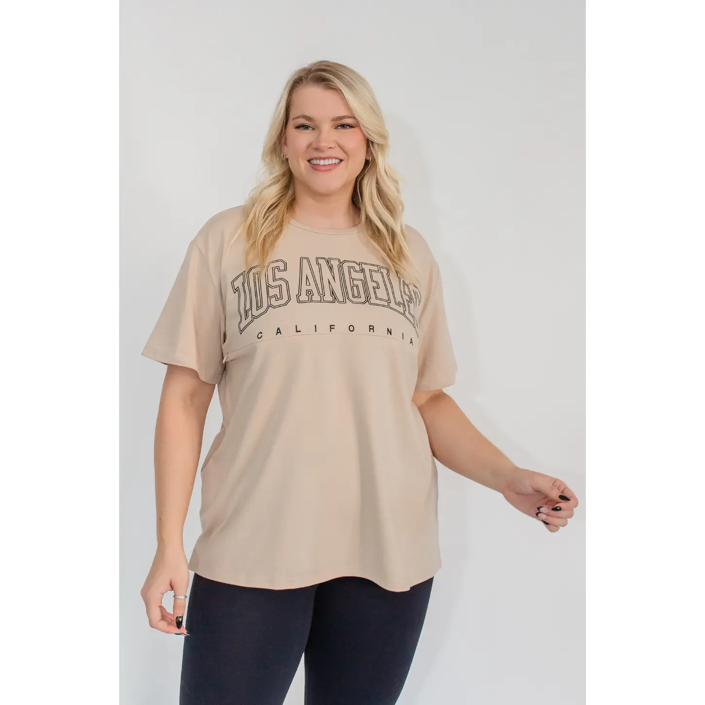 FINAL SALE Los Angeles California Nursing Graphic T-Shirt- Tan