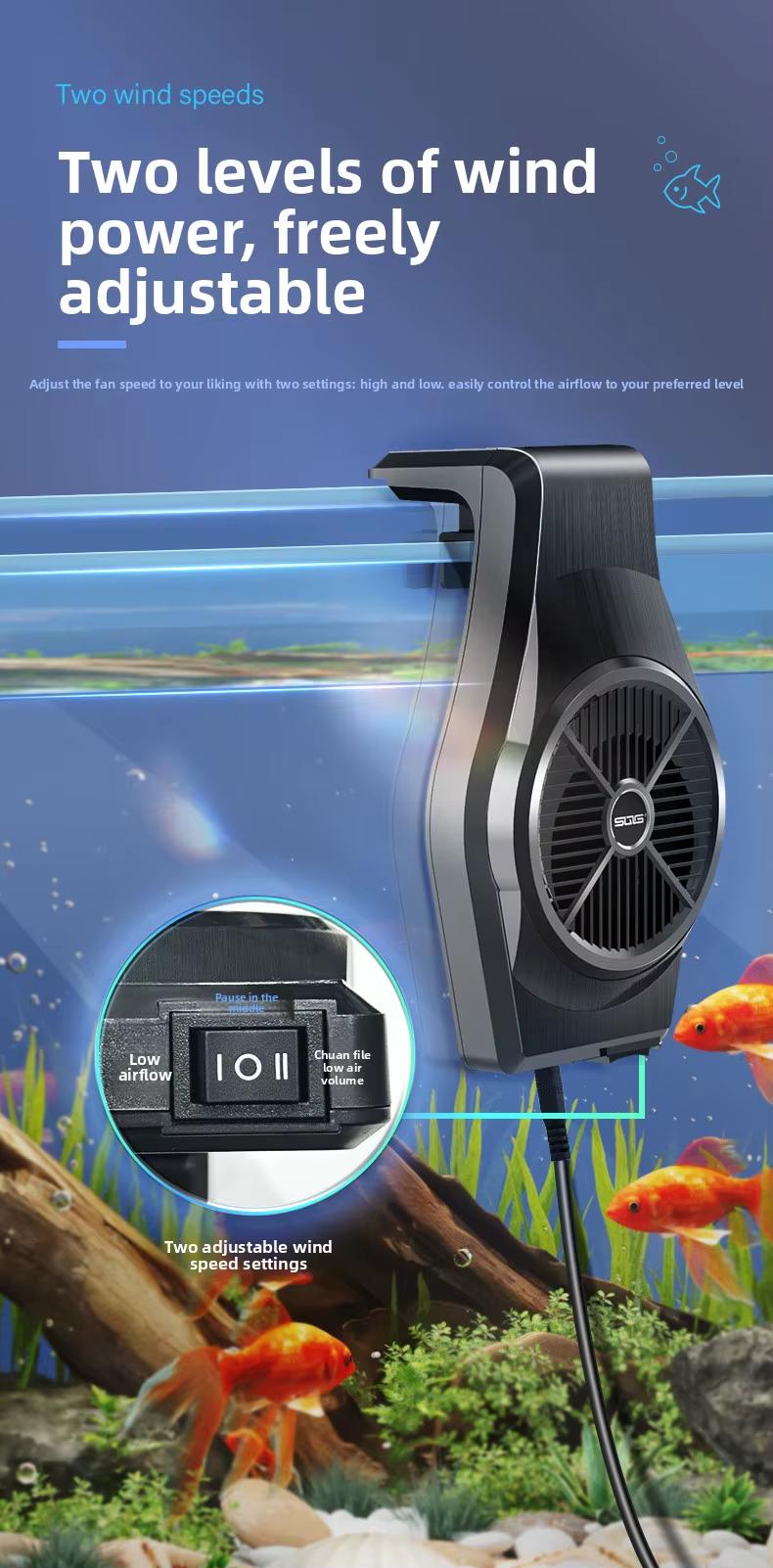 Aquarium Cooling Fan Adjustable Wind Speed Effectively Reduce Water Temperature Prevent Fish Heat Stress Perfect For Household Small Medium Fish Tank Fresh Salt Water Breeding Use
