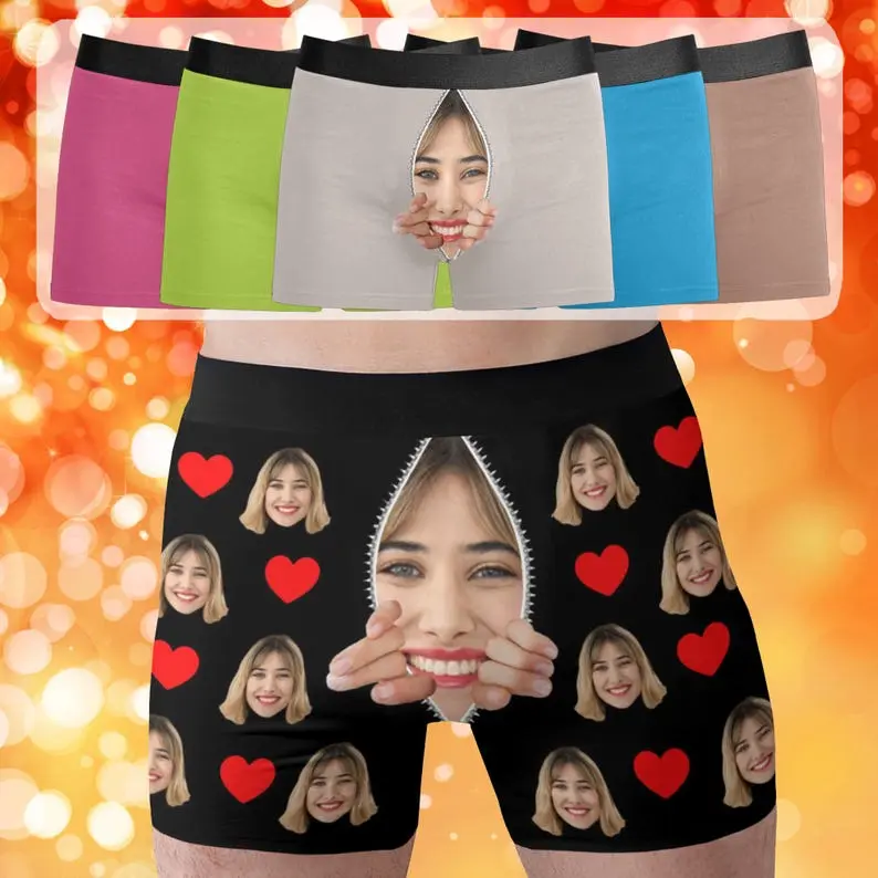 Personalized Face Boxer Briefs, Custom Photo Underwear, Valentine's Day Gift.