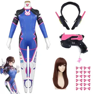 D.Va Cosplay Costume Full Set Women Anime Gaming Bodysuit Wig Headset Outfit