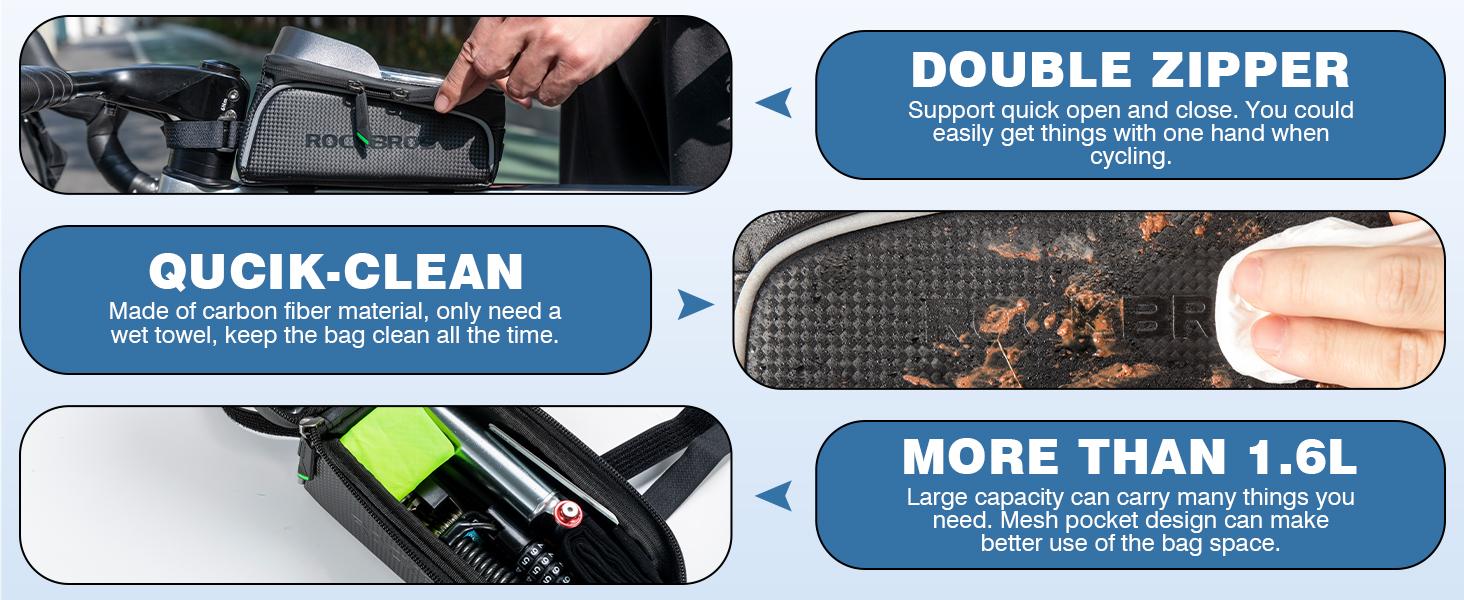 Waterproof Bike Front Frame Bag with Touchscreen, Compatible with Phones Under 7 Inches, Large Storage, Reflective Tapes, Easy Install Cycling Pouch