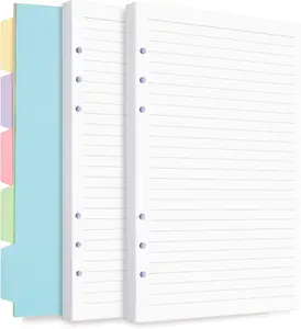 A5 Refill Paper for Planner Inserts, 6 Ring Loose Leaf Lined Paper With Binder Dividers, 240 Pages for Budget Planner Journals Notebook (White Paper)