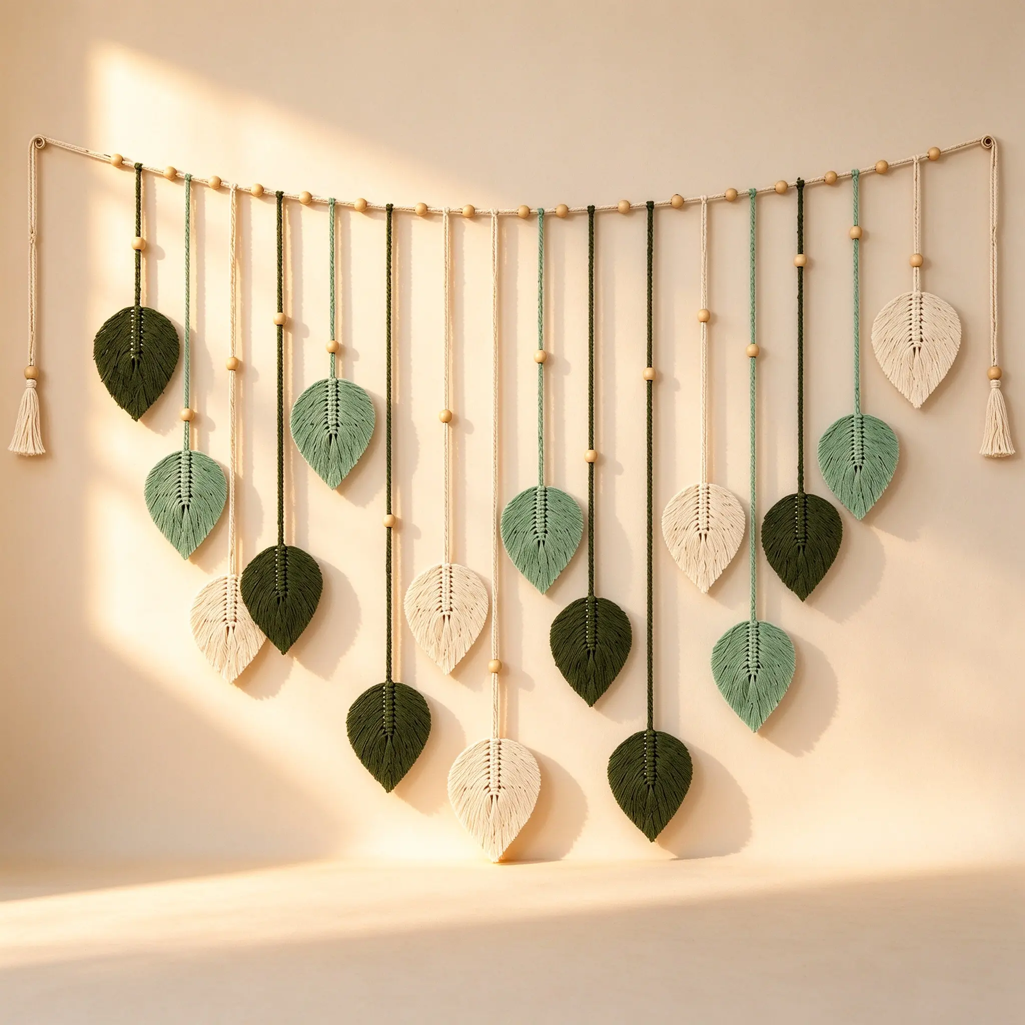 Boho Macrame Leaf Wall Hanging Photo Display - Hangable Home Ornaments with Wooden Clips, Beads, Nature-Inspired French Country Wall Art, Cozy Room Decor for Bedroom, Housewarming Gift items funky DIY Unfinished Surfboard Wall Hanging