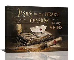 Nurse Wall Art Nurse Office Decor Christian Medical Canvas Prints Framed Poster Artwork Home Office Decorations for Living Room Bathroom Kitchen Bedroom