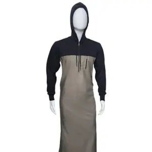 Elias Thobe- Muslim Men's Wear for Religious Occasion with Hood, Front Pocket, and Long Sleeves.