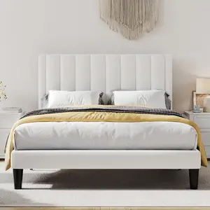 MUTICOR Full/ Queen/ King Upholstered Bed Frame with Velvet Channel Headboard【Frame Only No Mattress】#TikTokShopBlackFriday #ChristmasGifts