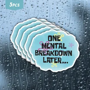 5Pcs "One Mental Breakdown Later..." SpongeBob Floral Waterproof Vinyl Sticker, Funny Relatable Cartoon Flower Self-Adhesive Decal, Suitable For Water Bottles, Laptops, Journals, Ideal For Cartoon Fans, Relatable Humor Lovers And Meme Enthusiasts