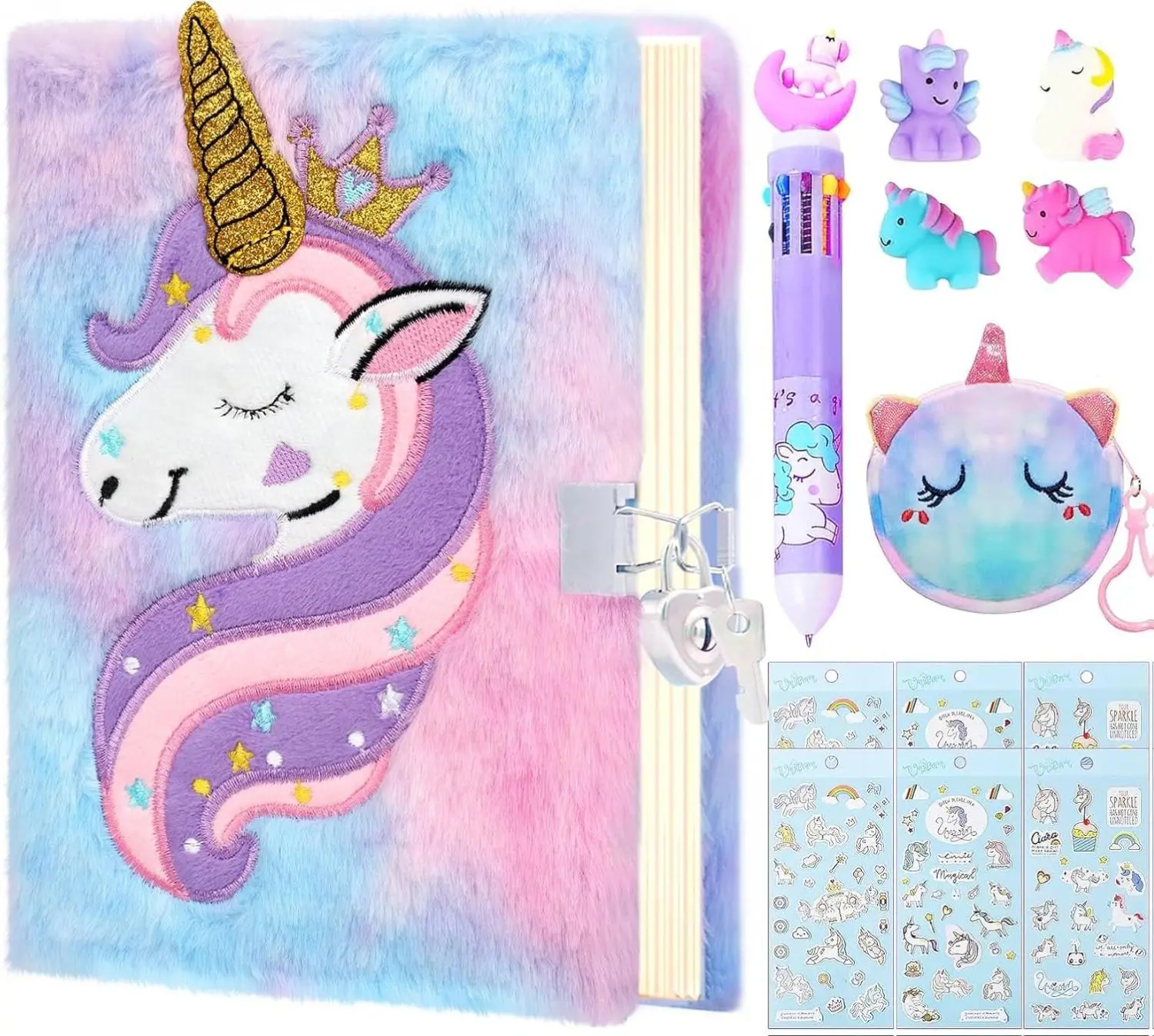 Fluffy Diary with Lock for girls, 6 7 8 year old girl birthday gifts, Princess Diaries Girls diary journals, Back to School Supplies Notebook, Birthday Christmas Gifts for daughter granddaughter niece