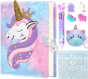 Fluffy Diary with Lock for girls, 6 7 8 year old girl birthday gifts, Princess Diaries Girls diary journals, Back to School Supplies Notebook, Birthday Christmas Gifts for daughter granddaughter niece