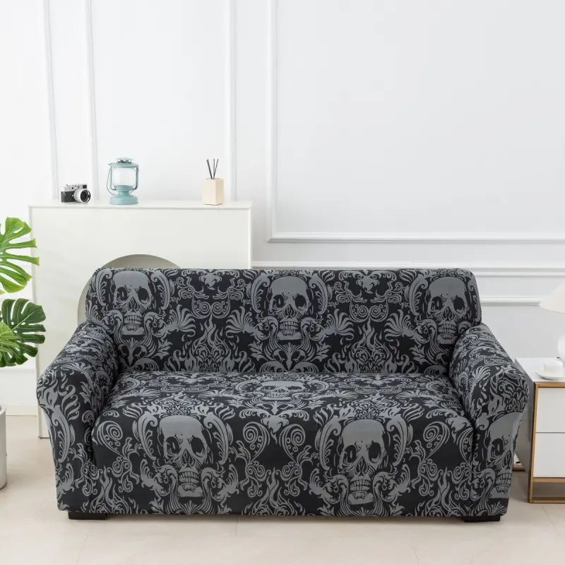 Deep Halloween Skull Elastic Sofa Cover, Full Coverage Lazy Sofa Dust Cover, Home Decor, Stretch Sofa Cover, Slipcover For Sofa, Washable Sofa Slipcover, Washable Sofa Covers, Sofa Protector Slipcover, Couch Covers For Sofa