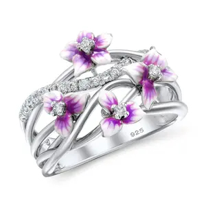 Violet Flower Colorful Drip Lacquer Women's Ring,Wedding Gift,Couple's Gift Anniversary Auspicious Birthday Daily Engagement Wedding