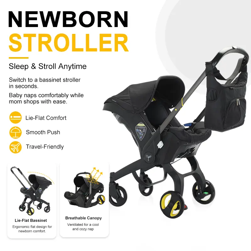 (No Base) Baby Stroller - Newborn & Toddler 4-Wheel Travel Stroller with Free Bag, Foldable Legs, Chest Clip, 1-Click Contraction, Alloy Metal Material