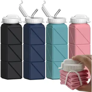 620ML Collapsible travel water bottle, food grade BPA-free silicone collapsible water bottle, leak-proof portable water bottle, suitab Drinkware Detachable camping gear