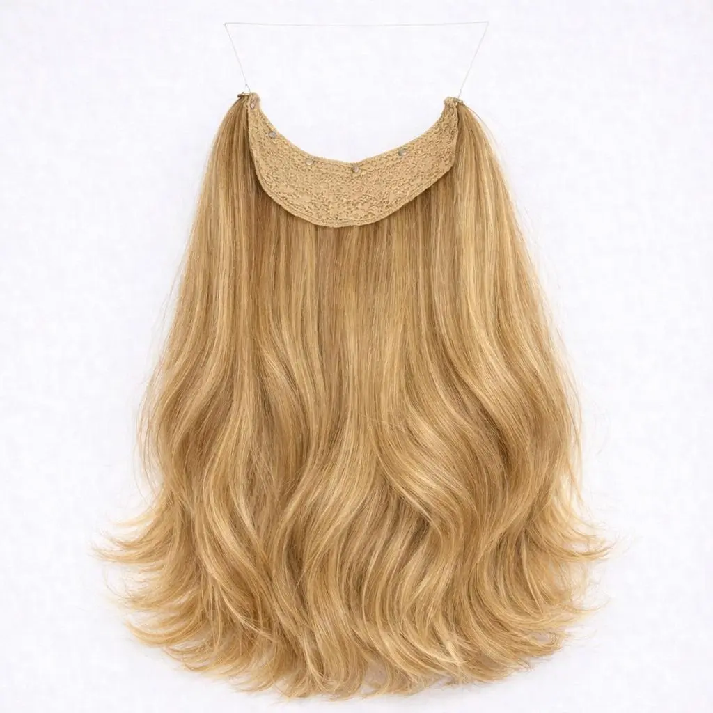 Halo Hair Extensions Color 12, Curly 100% Remy Human Hair Weft for Instant Length and Natural Volume, Damage-Free with Adjustable Wire, Long-Lasting, Remy Hair Weft, Colored Darker