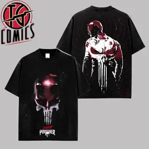 [IG] Daredevil vs Punisher Graphic Premium Cotton T-Shirt (Made In US), Matt Murdock MCU Comic Graphic Tee, Super Hero MCU Universe Comics Book Fans Shirt, Comic Book Outfit, Gift For Hero Fans