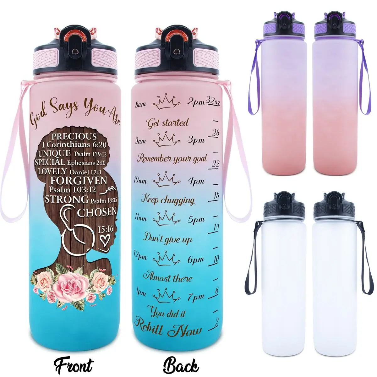 32oz Water Bottle, 1 Count Christian Themed Design Sports Plastic Water Bottle with Time Scale, Drinking Bottle for Home Office School Outdoor Camping, Plastic Bottles