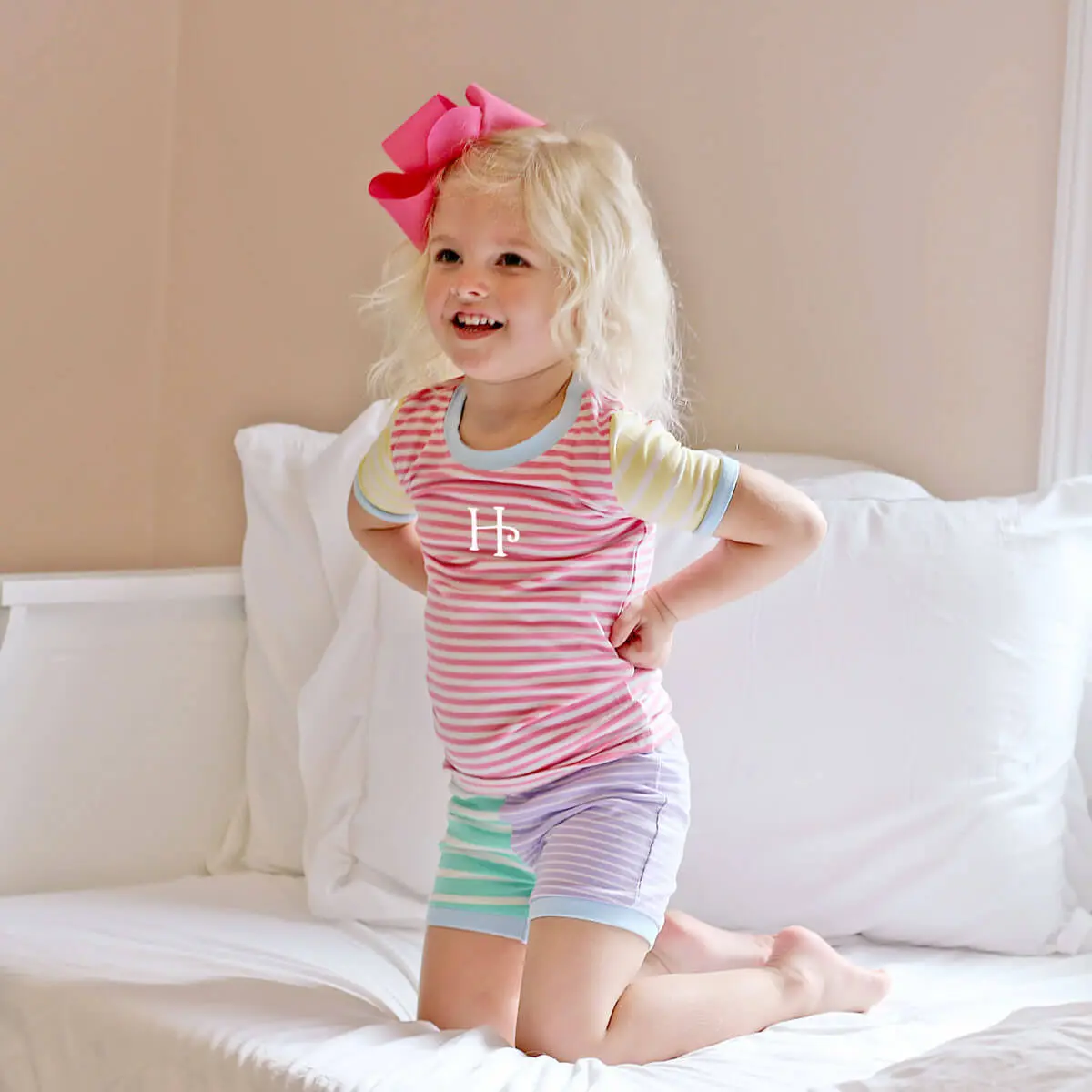 Colorblock Girl Short Pajamas - Pastel Stripe Girls PJ Set