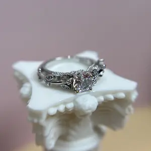 Sterling Silver Leaf Vine Moissanite Engagement Ring, Round Cut Nature Bridal Promise Ring