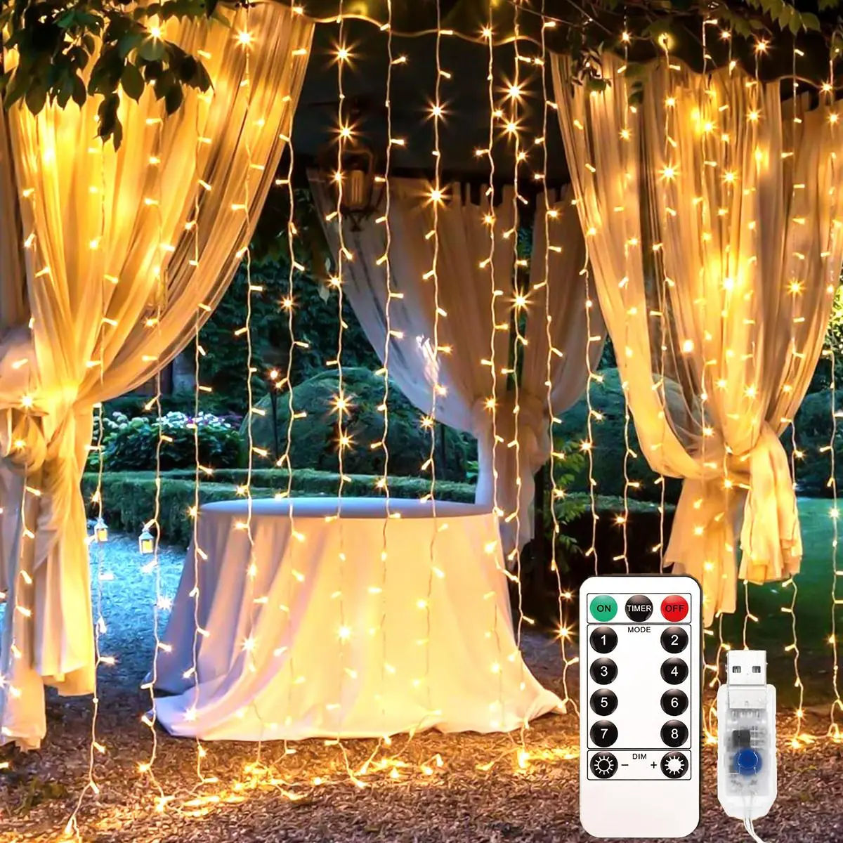USB Powered Curtain String Light, Remote Control Adjustable Brightness LED String Light with 8 Lighting Modes, Decorative LED Lights for Bedroom Wedding Living Room, Home, Outdoor, Multi Mode LED, Led Light Up, Illuminating LED