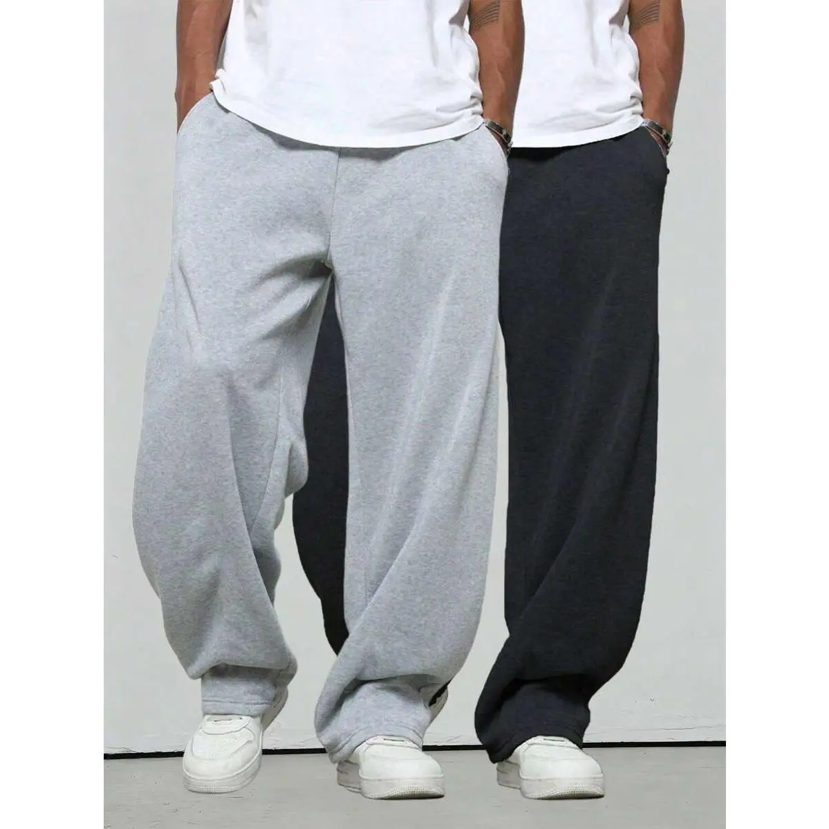 2PCS Drawstring Waist Straight Wide Leg Baggy Pants Workout Athletic Sweatpants with Pockets Youth Casual Cargo Pants Sweatpants Pull On Fleece Sprorts Joggers Outfits Clothes For Boys Girls Teens Kids Size8-16 Years