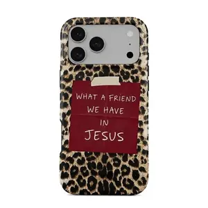 What a Friend We Have in Jesus Warm Leopard Phone Case iPhone 17 Pro Max, Cherry Red Faith Aesthetic Cover For iphone 17 promax, 17 Pro, 16 Promax