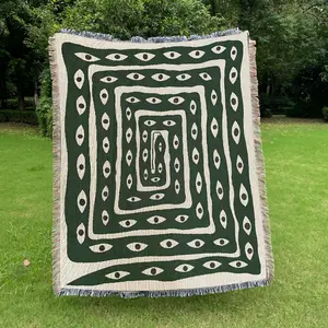 Green-eyed snake Pattern Design Bohemian Bed Blanket - Yarn Thick Breathable with Tassels for Home Decor Sheet Living Shawl Tapestry Yoga Couch Sofa Chair Tablecloth Garden Office Travel Outdoor Camping Picnic Not Printed No Faded No Pilling