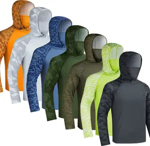 【RODEEL】915 Sun Hoodie Shirts w/ Mask Neck Gaiter Men UPF 50+ UV Protection Long Sleeve Lightweight Quick Dry Moisture Wicking Breathable Cooling Athletic Activewear for Outdoor Sport Fishing Boating Hiking Cycling Roofing Construction Tree Service
