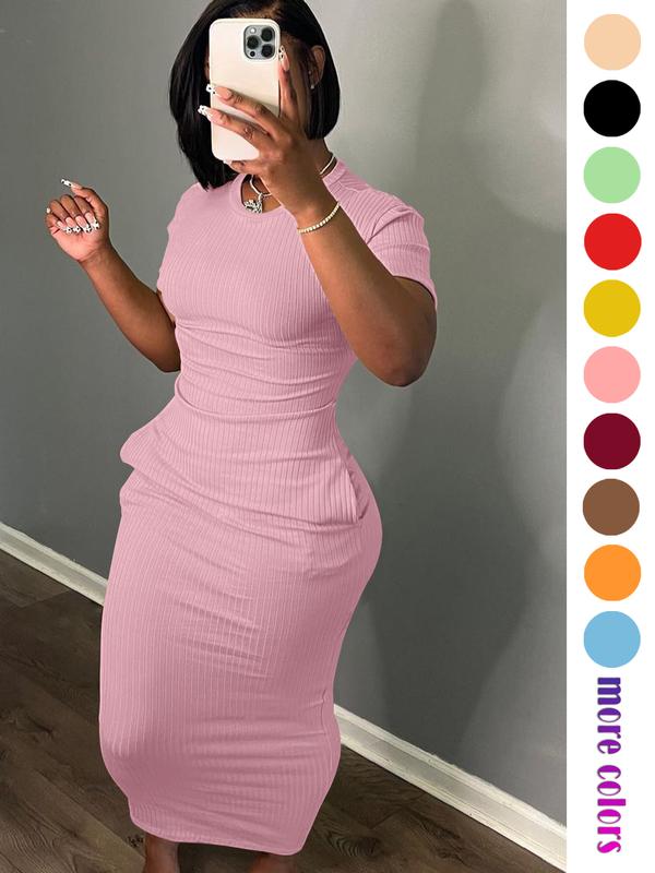 Threaded elastic solid color dress, breathable elastic multicolored party casual outing travel solid pocket long dress, solid color long dress, long dress, summer dress,