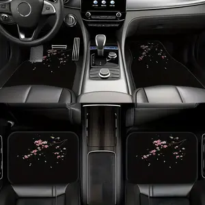 Set of 4, Featuring a Pink Cherry Blossom Design, Themed Car Floor Mats with a Printed Pattern, Universal Non-Slip Mats Ideal for All Seasons, Pet-Friendly Interior Additions, Designed for Both Front And Rear Use in Vehicles