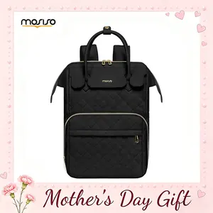 【Mother's Day Gift】MOSISO 15.6 Inch Quilted Laptop Backpack for Women Men, Flight Approved Carry-On Bag with PU Leather Handle, USB Port & Multi-Compartment Design, Stylish Work College Travel Backpack for Business & School Use