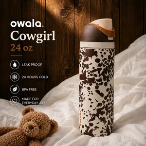 Owala FreeSip 24oz "Cow Girl" Vacuum Flask Leak-Proof Stainless Steel Water Bottle Aesthetic Travel Cup Gift for Girls Boys Vibe Tiktok Viral