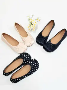 Women's Satin Bow Split-Toe Shoes, Unique Low Heel Slip-On Mary Jane Ballet Flats, Fashionable Single Strap Footwear, Walking Shoes