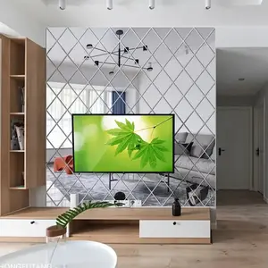 Diamond shaped acrylic mirror decorative wall sticker, DIY decorative mirror sticker, vertical wall decoration stretching space, easy to paste and install, for bedrooms and living rooms, Home decor