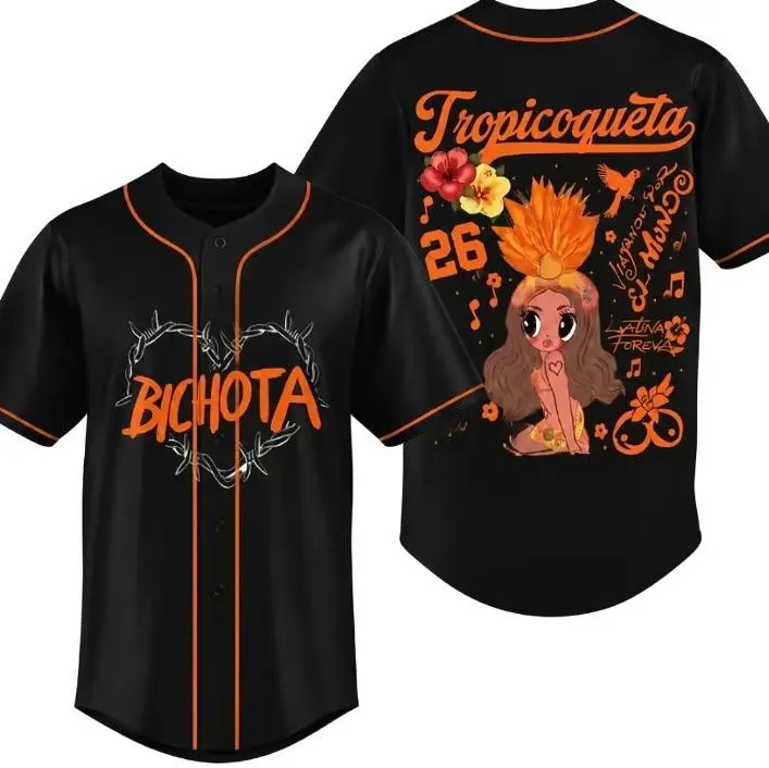Black Tropicoqueta Inspired Baseball Jersey Mesh | Custom name and Number Casual Jersey | Jersey V-Neckline Short Sleeve Crop Top
