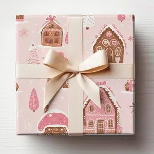 Pink Gingerbread House Wrapping Paper Roll Pink Gingerbread Christmas Gift Wrapping Roll Girly Christmas Gift Wrap Roll CLNAQ14