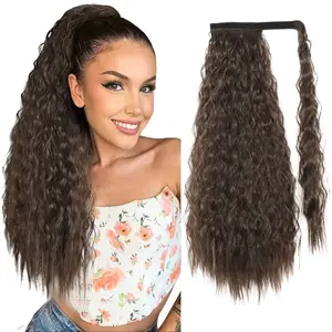 Corn Wave Ponytail Extension Clip in 22 Inch Long Wavy Curly Wrap Around Pony Tail Heat Resistant Synthetic Hairpiece for Women