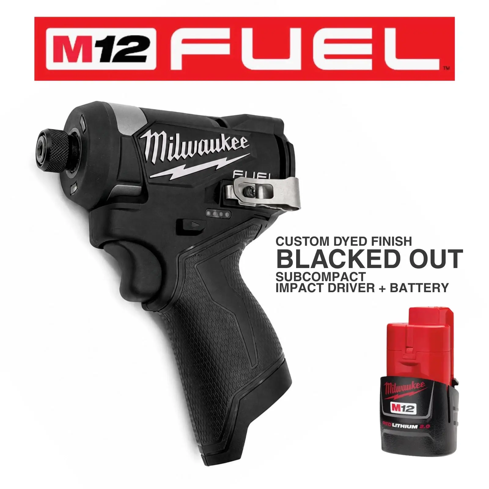 Custom Blacked Out Milwaukee M12 FUEL Hex Impact Driver 3453-20 | CP2.0 Battery