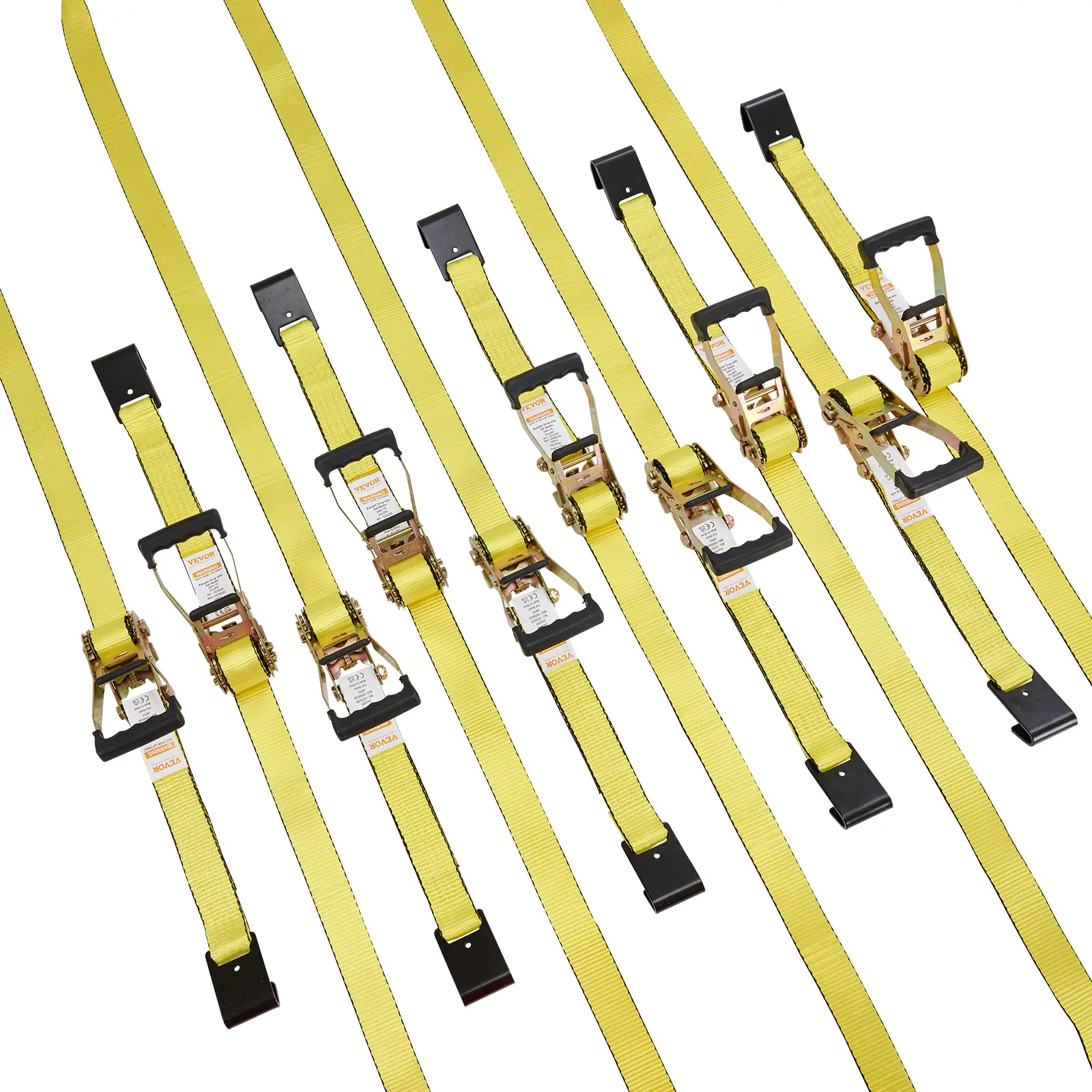 VEVOR 10-Piece 2-in x 30-ft Ratchet Tie Down Straps Kit with Durable Nylon Rope, 10000 lbs Break Strength, 3333 lbs Capacity, Ergonomic Spring-Loaded Handle, Endless Ratchet, Track Spring Fittings for Cargo Securing