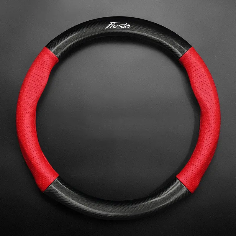 Universal Car Steering Wheel Cover, Carbon Fiber Leather, Anti-Slip Design, Fits Ford Fiesta Mk Series 1995-2021, Stylish Automotive Accessory