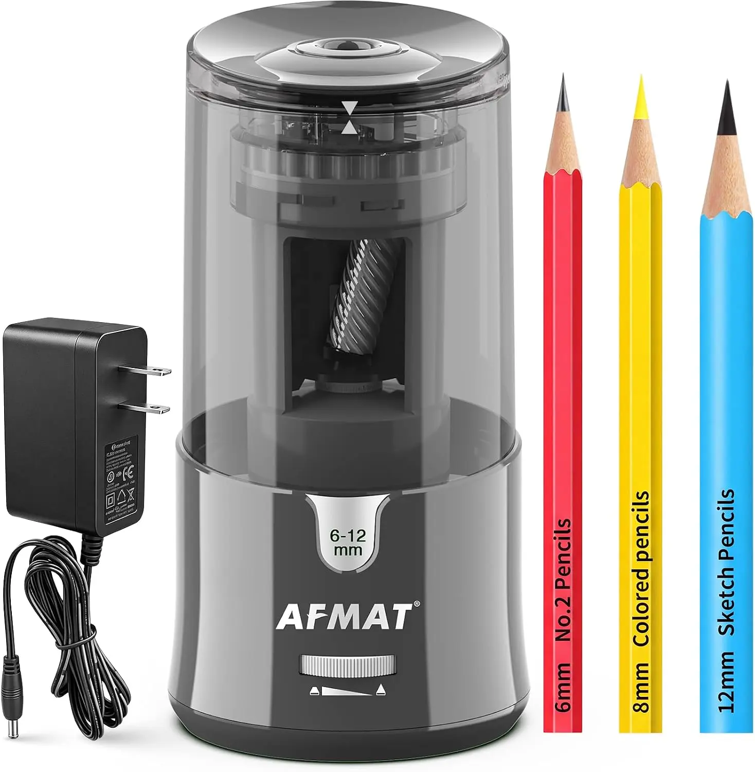 AFMAT Electric Pencil Sharpener, Heavy Duty Pencil Sharpeners for 6-12mm No.2/Colored Pencils, Auto Stop, Super Sharp & Fast, Electric Pencil Sharpener Plug in for Office, Home, PS91