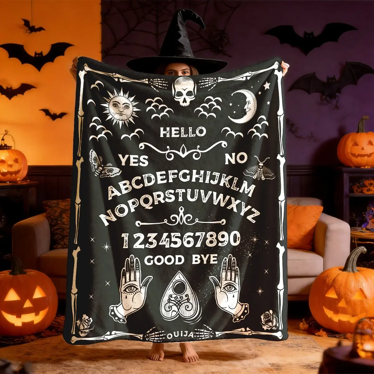Halloween Ouija Board Soft Cozy Blanket, Large Size, Soft and Lightweight, Perfect for All Seasons, Ideal for Bed, Sofa, Office, Camping, Travel, Letter Pattern Blanket, Lightweight Blankets