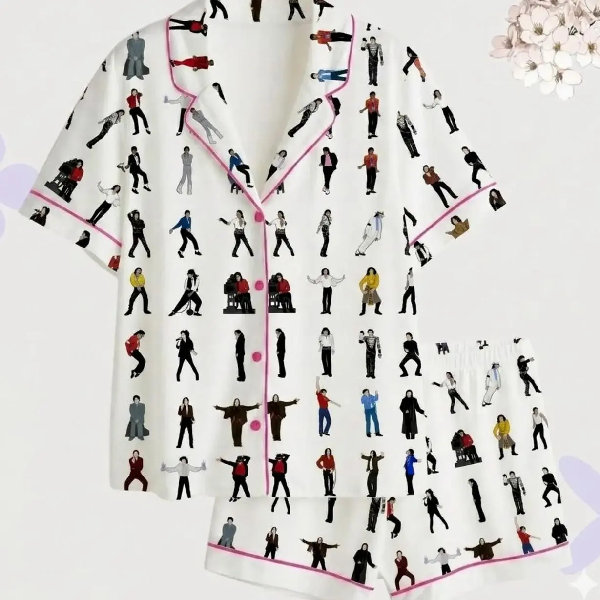Women Satin Pajama Set, Pop Music Dancer Print Sleepwear, Unisex Lounge Set