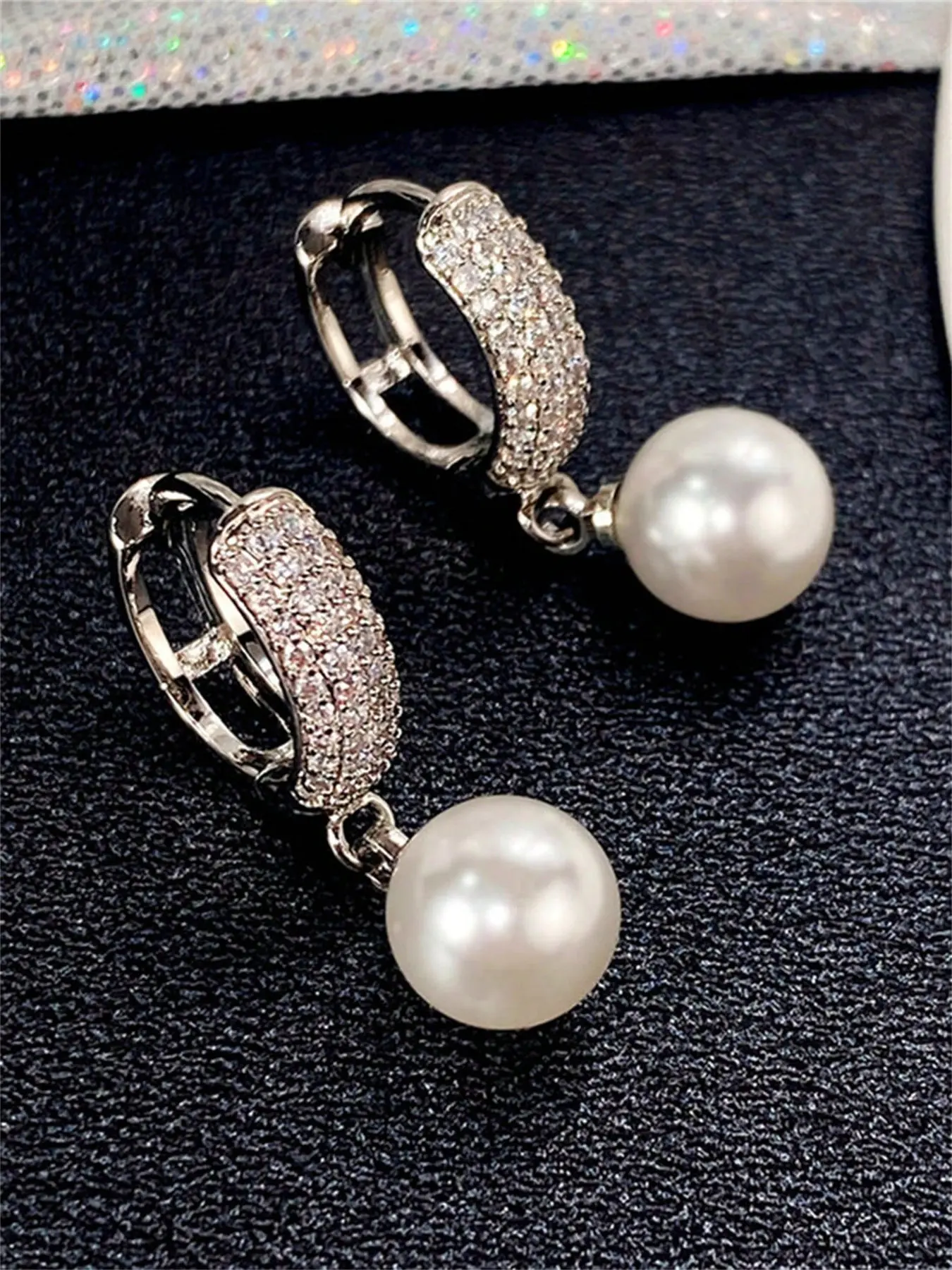 1 Pair Romantic Pave CZ Dangling Cubic Zirconia & Faux Pearl Drop Earrings For Women For Wedding Engagement Anniversary Party Jewelry Valentine's Day Gift High Quality Earrings Sparkling Ear Jewelry Stylish Jewelry