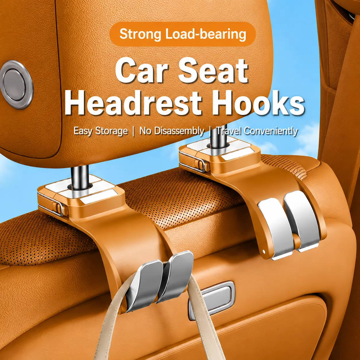 Hugexpen 2PCS Universal Car Seat Headrest Hooks Set, Heavy-Duty Easy-Install Load-Bearing Auto Storage Organizer, Back Seat Hangers for Handbags & Groceries