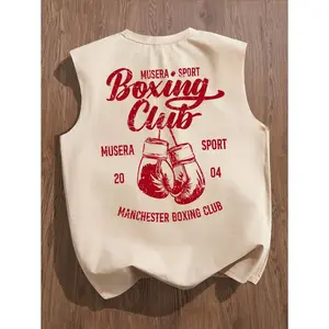 Manfinity Joysei Fashionable Street Boxing Slogan Print Loose Fit Khaki Tank Top For Men