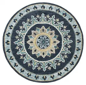 212 MAIN 396268 7 ft. Round, Blue Floral Medallion Area Rug, Home Decorative Rug