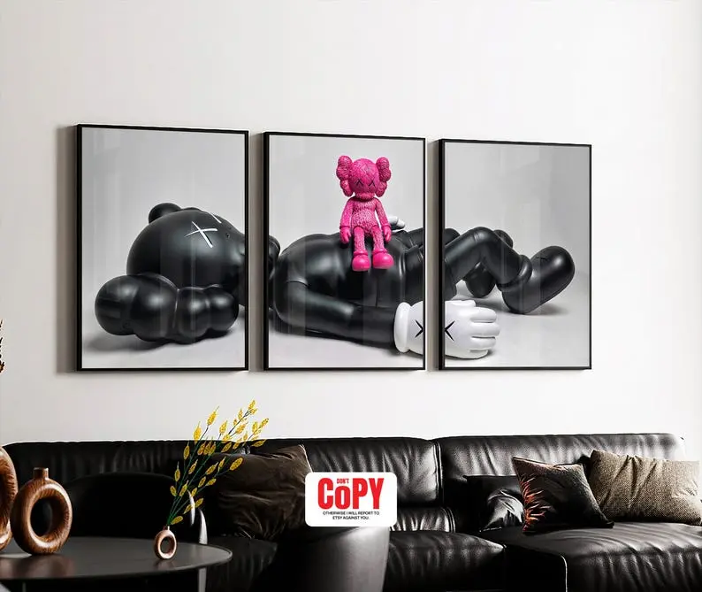 Set of 3 KAWS Wall Art Poster Prints Unframed, HYPEBEAST Decor, Kaws Poster, Kaws Decor, Kaws Figure, Hypebeast Toys,Home decore