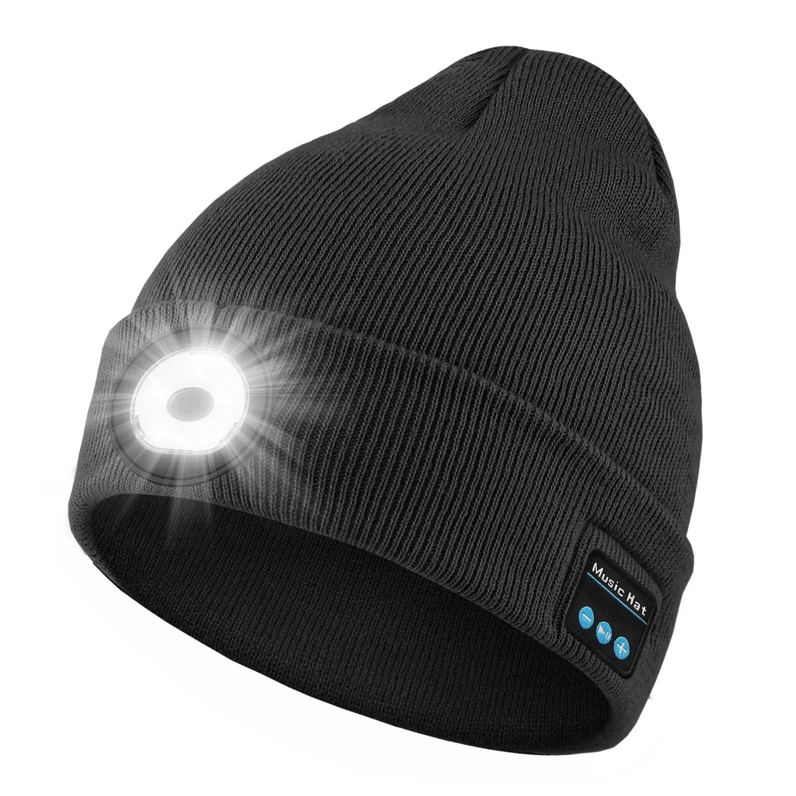 M1-BL1 Black Beanie with LED Light and Music Hat Feature All Seasons Warm Knit Hat for Men Women Fashionable & Practical
