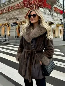 Women's faux fur coat, winter fashionable long sleeved jacket, retro loose design, women's daily outerwearunpW